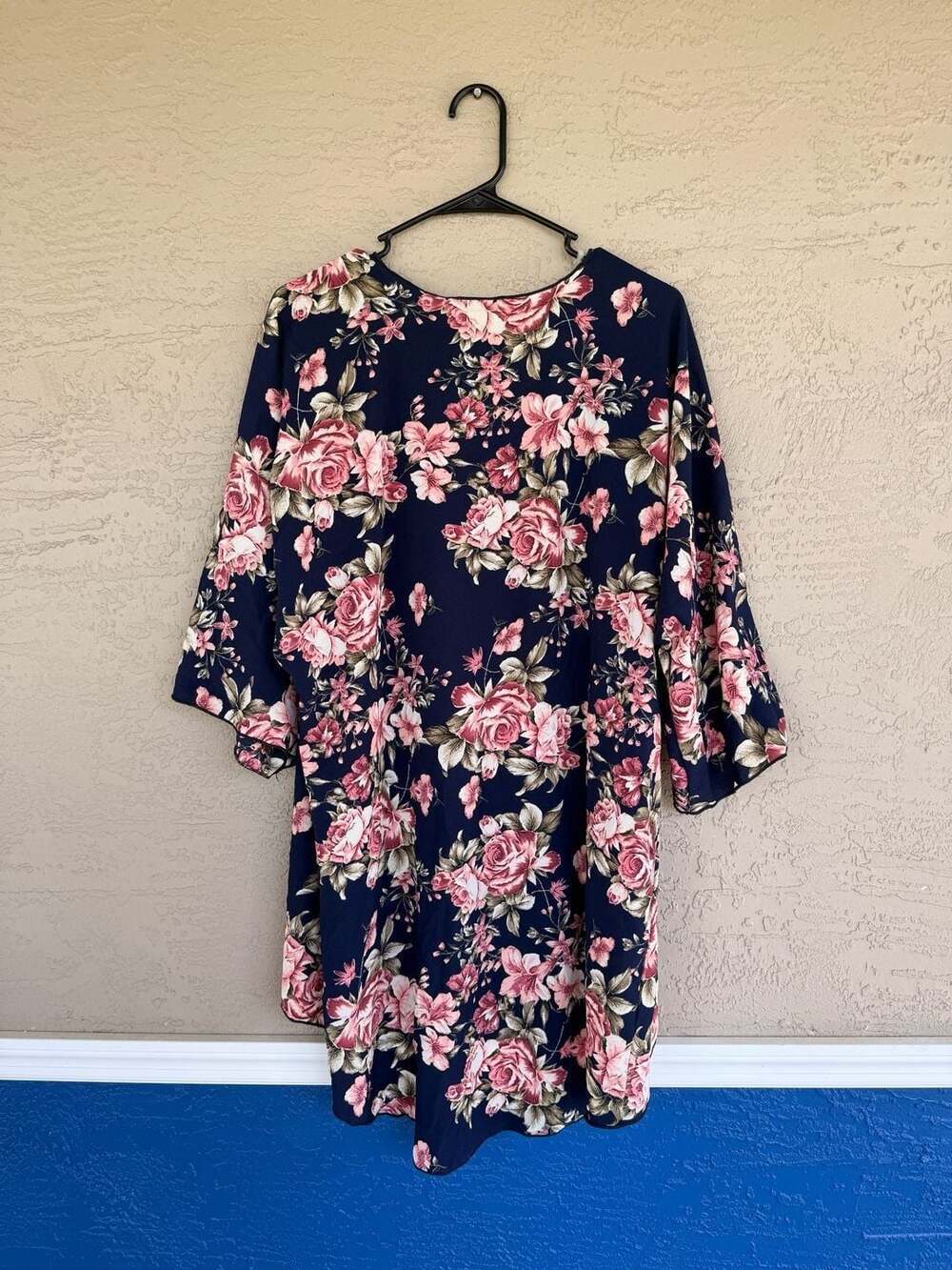 Lush Navy Blue Floral Kimono Cardigan - Women's Small - Picture 4 of 4